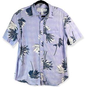 Old Navy Palm Tree Print Hawaiian Shirt Periwinkle Blue Slim Fit Short Sleeve L